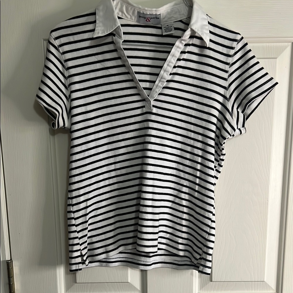 Black and White Striped Polo Shirt